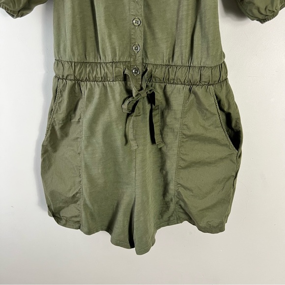 NATION LTD Garner Combo Romper - Ivy Green Size XS Cotton Puff Sleeves Neutral - Picture 10 of 16
